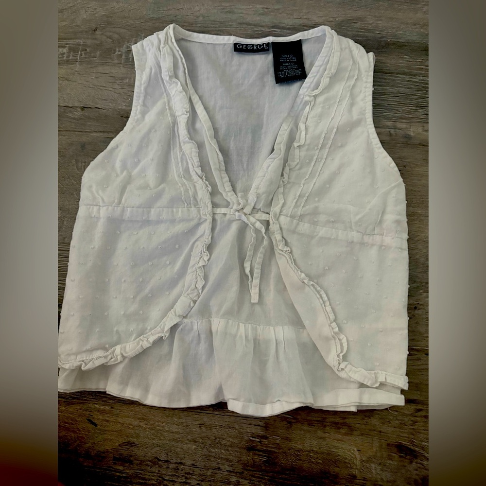 Women's vintage White Ruffle Trim Blouse